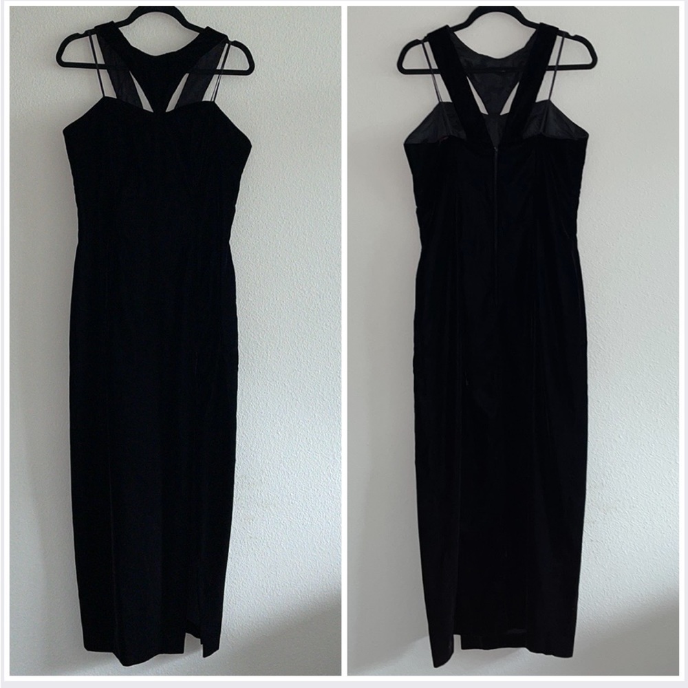 Dave & Johnny Deep Purple Velvet Sexy Halter Cut Slit V-Back Dress Gown 14 Vtg
